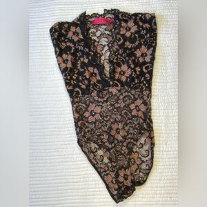 Boohoo Black and Tan Lace Bodysuit